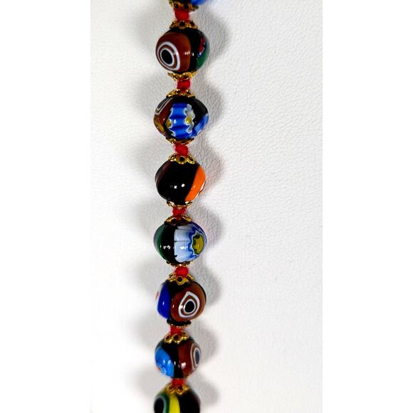 Vtge Venetian Millefiori glass beads 32" Murano original stringing Venice 60's - Picture 7 of 14